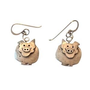 Adorable 925 Sterling Silver Far Fetched 3D Pig Piglet Dangle/Drop Earrings